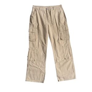 Tan Baggy Cargo Utility Pants Straight Zip Women's Large Y2K